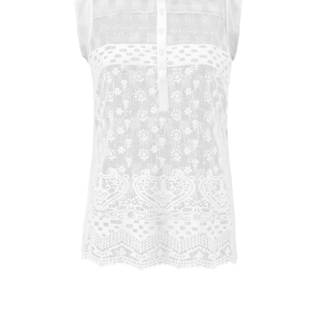 CAbi Embellished Cream Sleeveless Blouse